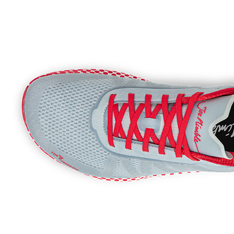 Die Zehenbox mit Toefreedom / Zehenfreiheit des Joe Nimble Addict Pro-R Laufschuh in grau rot