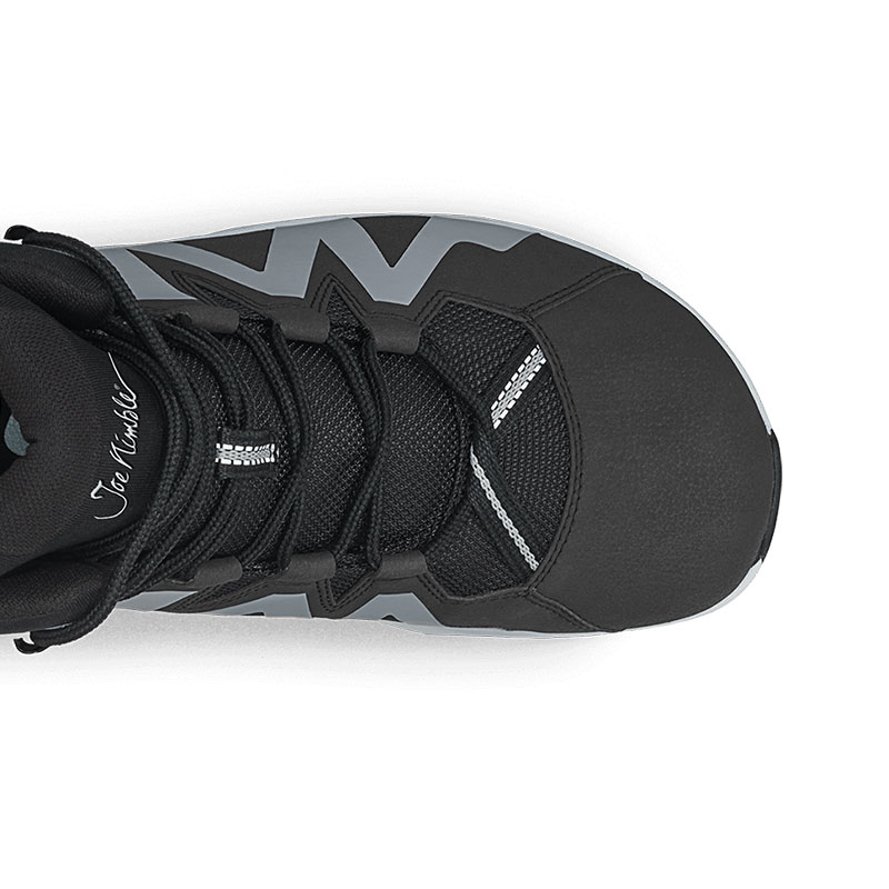 Die Zehenbox mit Toefreedom / Zehenfreiheit des Joe Nimble Mountain Addict Wanderschuh in schwarz/weiß