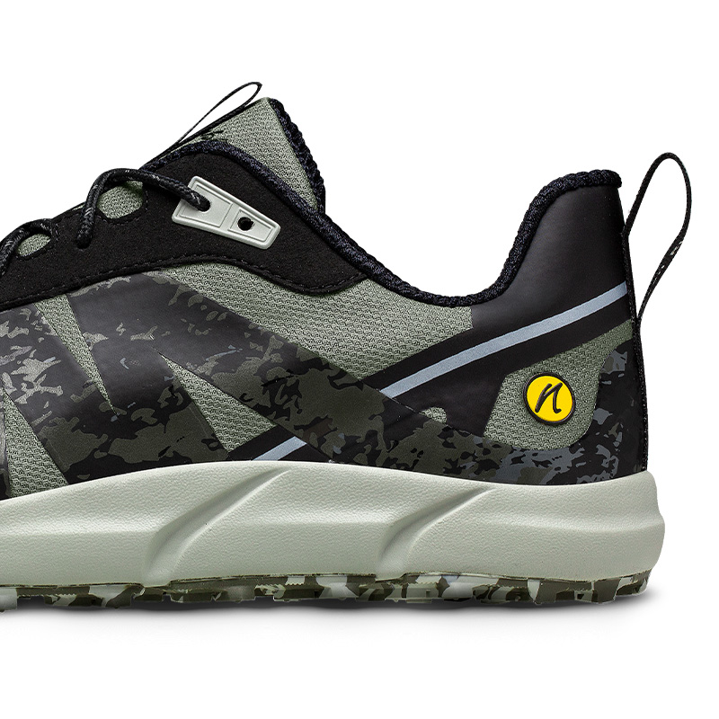 Der Absatz und die Sohle mit nmblBlaze Mittelsohle des Joe Nimble Trail Addict WR Trail Laufschuh in Oliv